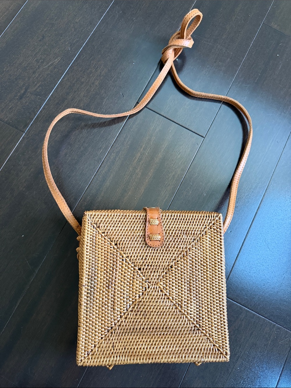 Amazon Woven Tan Crossbody Bag with Leather Strap